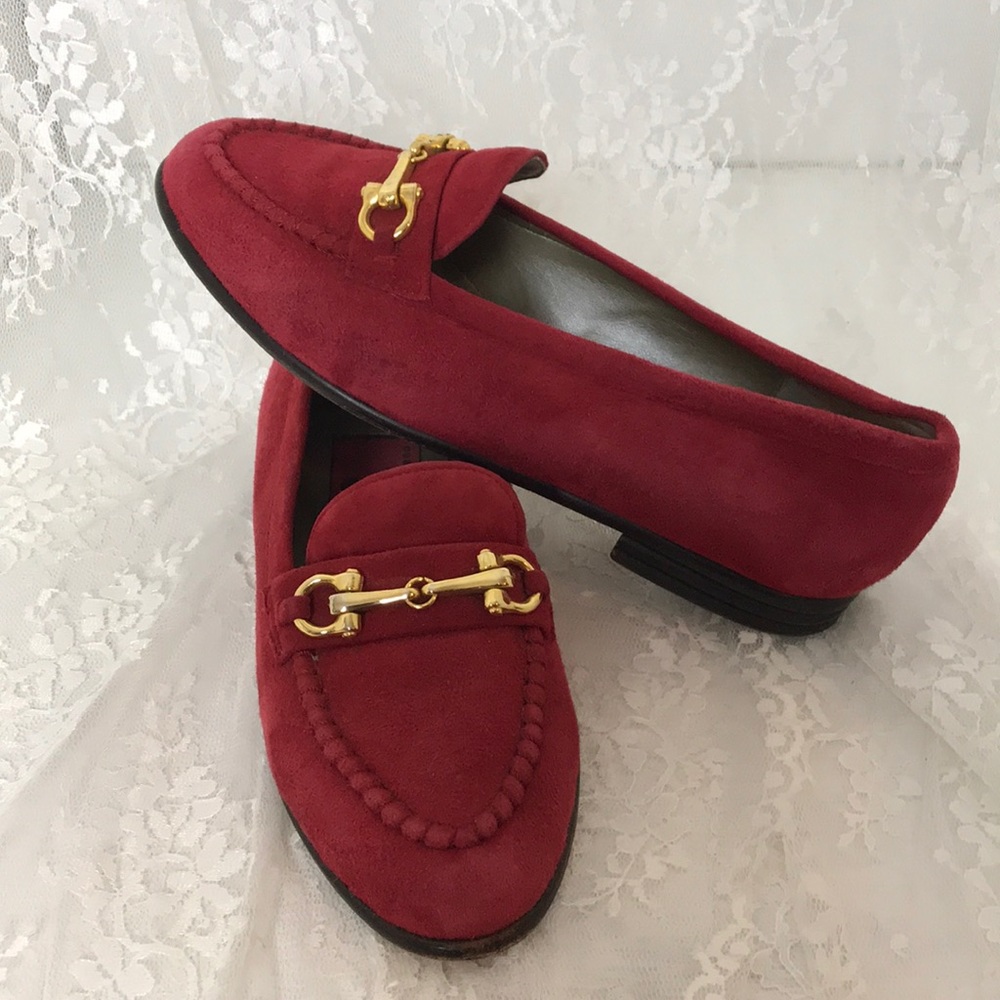 Phyllis Poland Red Suede Loafers Size 5 1/2 B